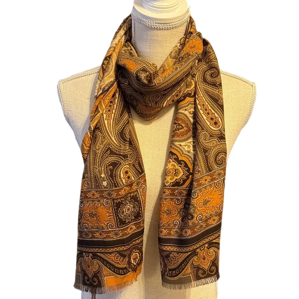 Entro Made in Italy Brown and Tan Paisley Scarf 16.5